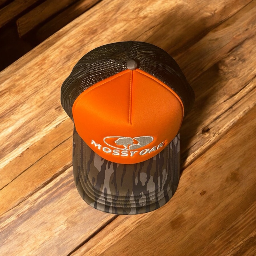 Mossy Oak Blaze Orange and Black Camo Hat